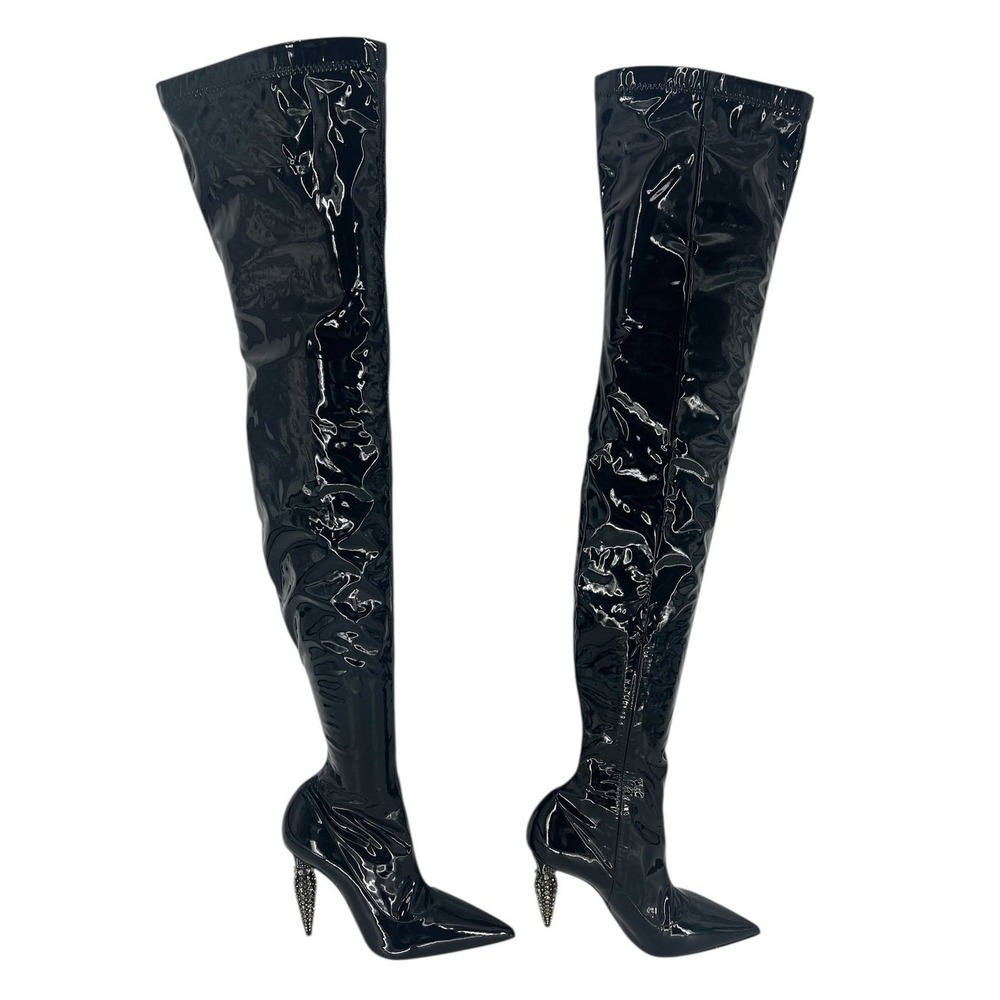 Christian Louboutin Limited Edition Black Lipstrass Patent Thigh Boots Size 37.5 - Picture 9 of 16